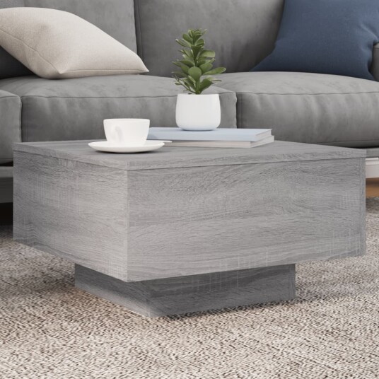  Salongbord med LED-lys grå sonoma 55x55x31 cm 836579