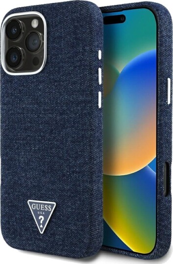 Guess Denim MagSafe iPhone 16 Pro Etui - Blå med Trekantlogo