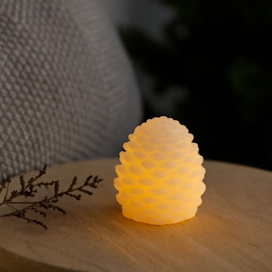 LED Kongle lys blinkende flammeeffekt hvit   Høyde 8cm Ø6cm ekte stearin