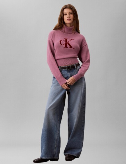 Calvin Klein Jeans Ls Logo Tneck Pullover Purple XXL