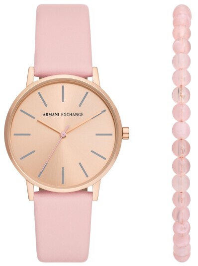 Armani Exchange Dameklokke AX7150SET Lola Rosegullfarget/Lær Ø36 mm Armani Exchange Dameklokke AX7150SET Lola Rosegullfarget/Lær Ø36 mm