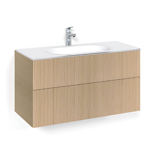Macro Design Crown Line Servantskap 2-skuff - med Glasservant Eik / 100cm Glass Edge Hvit
