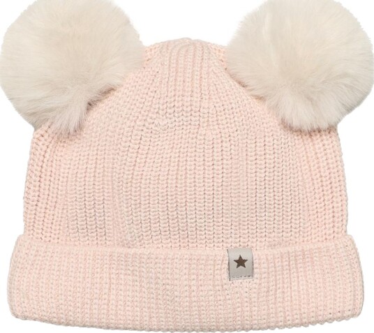 Huttelihut hat knit w. pompoms – peach blush 2 4år