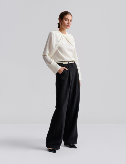 Malina Evie Pleated Neckline Blouse - Cream - XL