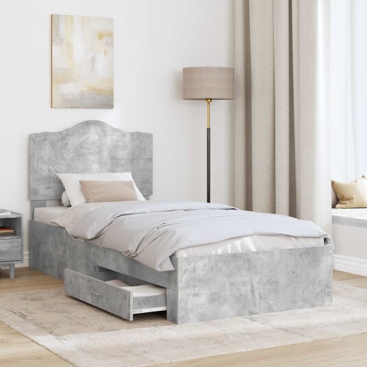  Sengestamme med hodegjerde Betonggrå 90 x 190 cm Konstruert tre