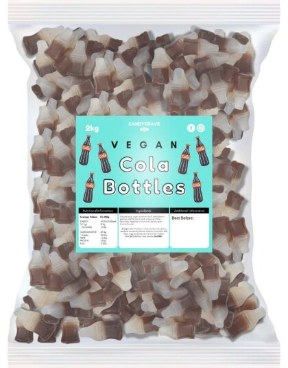 2 kg Candycrave Vegan Cola BottleStor Pose med Veganske Colaflasker