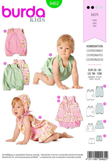 Burda 9462 - Klessett EUR: 56-80, US: 1M-12M