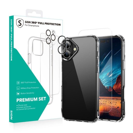 SiGN 360 Komplett beskyttelsespakke med skjerm og kamerabeskyttelse til iPhone 17 SiGN 360 Komplett beskyttelsespakke med skjerm og kamerabeskyttelse til iPhone 17