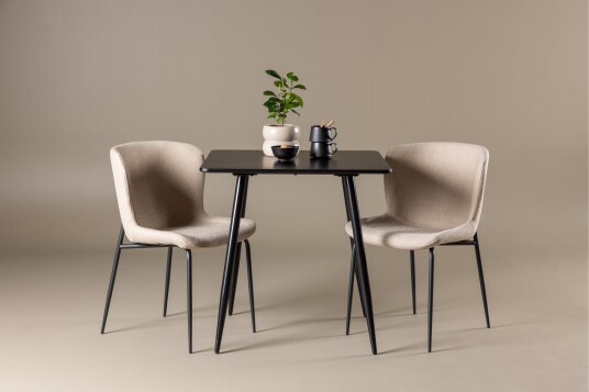 Polar Spisegruppe 75 cm Kvadratisk med 2 Modesto stoler Sort/Beige