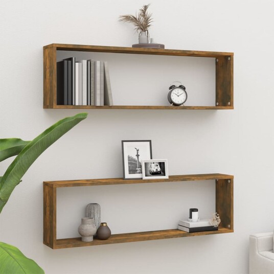  Vegghyller kube 2 stk røkt eik 100x15x30 cm konstruert tre