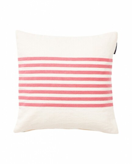 Lexington Emboidery Striped Linen/Cotton putetrekk 50x50 cm Off White-red