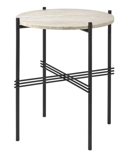 GUBI TS Utendørs Sidebord Rundt Ø40 Hvit Travertin/ Sort