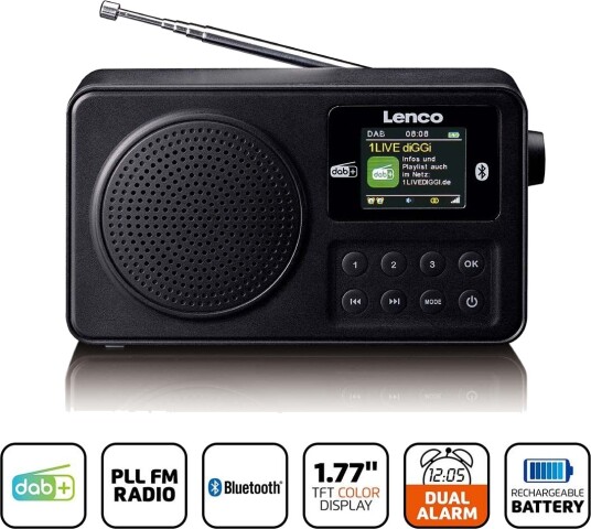 Lenco PDR 033BK Bærbar DAB+/FM-radio med Bluetooth® Svart Lenco PDR 033BK Bærbar DAB+/FM-radio med Bluetooth® Svart