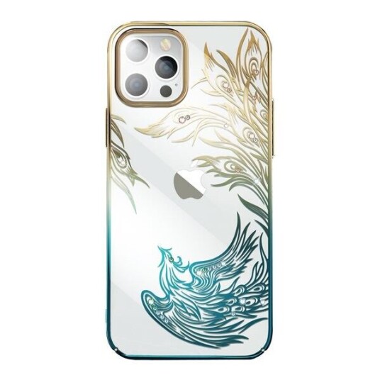 Luksus Iphone 14 Plus-Deksel Med Kingxbar Phoenix-Krystaller - Gull Og Blå