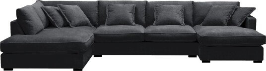 Rossita Lyx 5 seters høyrevendt U formet ekstra dyp sofa med divan og sjeselong i chenille   Svart