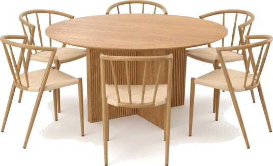 Edda spisegruppe rundt 150 cm eik med 6 Winston spisestoler Eik