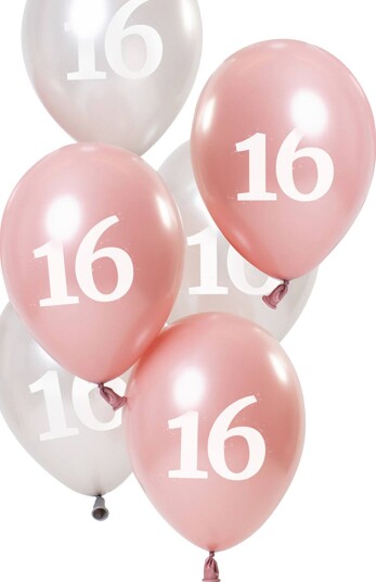 Folat Ballonger Rosa/Sølv 16 År 6-pakning 68516
