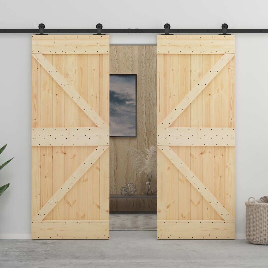 vidaXL Skyvedør 2 pcs Naturlig og svart Heltre furu vidaXL Skyvedør 2 pcs Naturlig og svart Heltre furu