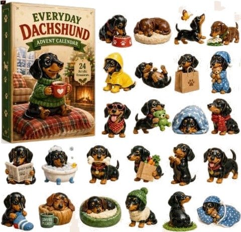 2026 Jule dachshund adventskalender 24 dagers nedtelling blindboks med søte hundeoverraskelser*Stil 5*Flat design
