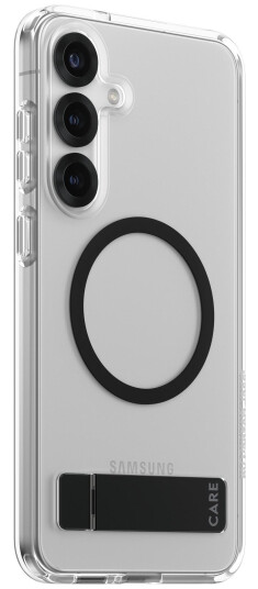 PanzerGlass Galaxy S25+ Baksidedeksel med Kickstand, Gjennomsiktig/Sort, Qi-kompatibel