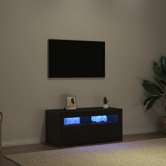  TV skap med LED  stripelys Svart 90 x 35 x 40 cm Konstruert tre