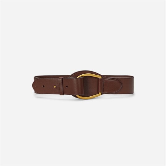 Leather Wide Embellished D-Ring Belt - Mahogany