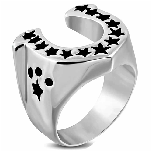 Lucky Star Horseshoe Herrering i rustfritt stål