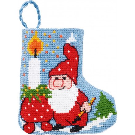 Permin Broderisett Julestrømpe Nisse med lys 7x8cm