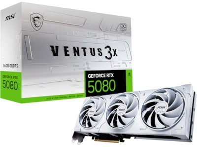 MSI GeForce RTX 5080 VENTUS 3X OC 16GB Grafikkort Hvit med PCIe 5.0 MSI GeForce RTX 5080 VENTUS 3X OC 16GB Grafikkort Hvit med PCIe 5.0