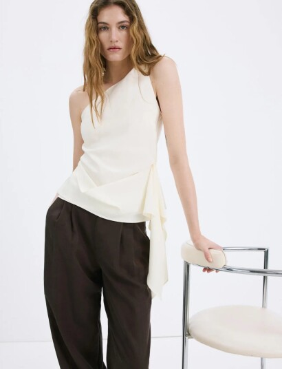 Mango Asymmetrical Lyocell Top Cream S Mango Asymmetrical Lyocell Top Cream S