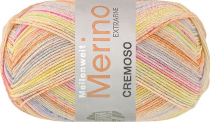 Lana Grossa Meilenweit 100 Merino Cremoso 4127 Oransje Blek Oransje Gråblå Fiolett Rosa Citrus Blekgul Grågrønn Garn