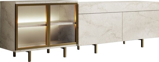 Seyring TV-benk 190 cm - Travertin og gull Seyring TV-benk 190 cm - Travertin og gull