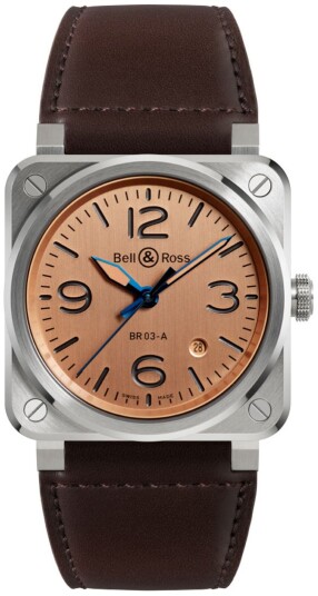 Bell & Ross Herreklokke BR03A GB ST/SCA BR 03 Rosegullfarget/Lær