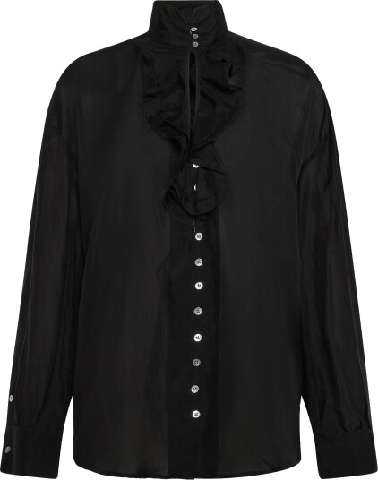 Polo Ralph Lauren Ruffle Front Silk Shirt   POLO BLACK   44