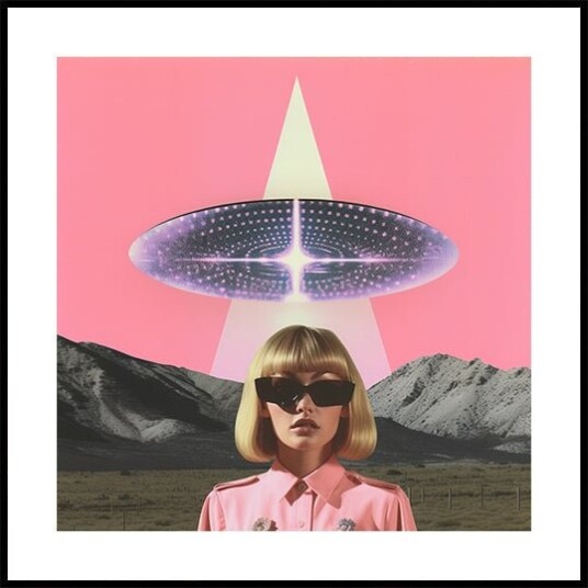 A Woman Standing Beneath a UFO Plakat Plakat / 40x40cm