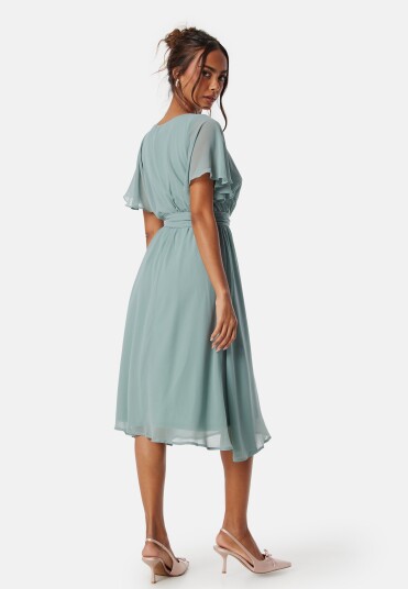 Goddiva Flutter Chiffon Midi Dress Sage Green XXS (UK6)