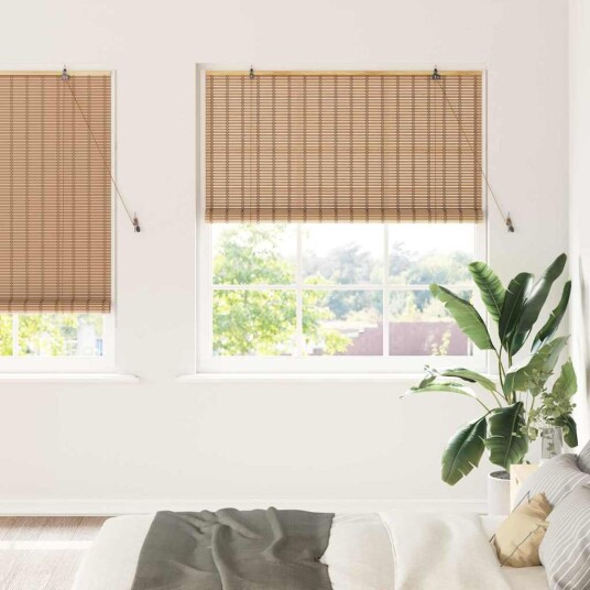 Rullegardin med gardiner Lys Brun 140 x 220 cm Bambus