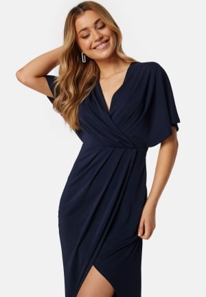 Bubbleroom Occasion Wrap Slit Maxi Dress Dark blue 36