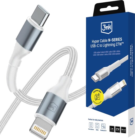 Usb-Kabel 3Mk Accessories 3Mk Hyper Cable N-Series C Til Lightning 1M Pd 3.0 9V/3A 27W Hvit Usb-Kabel 3Mk Accessories 3Mk Hyper Cable N-Series C Til Lightning 1M Pd 3.0 9V/3A 27W Hvit
