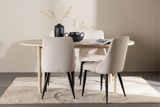 Andy Spisegruppe 180 cm Oval med 4 Leone stoler   Whitewash/Beige
