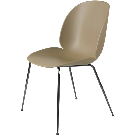 Gubi Beetle Dining Chair Unupholstered Conic Base Black Chromed Pebble Brown