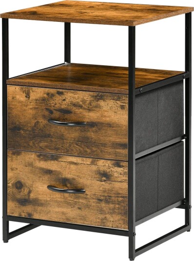 Kommode oppbevaringsskap med sammenleggbare stoffskuffer hylle i industriell stil sideskap for stuen rustikk brun Aosom