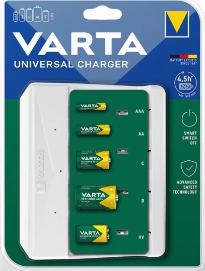 Varta 57658 Universell Batterilader for NiMH 4XAA/AAA/C/D/9V med USB-C Varta 57658 Universell Batterilader for NiMH 4XAA/AAA/C/D/9V med USB-C