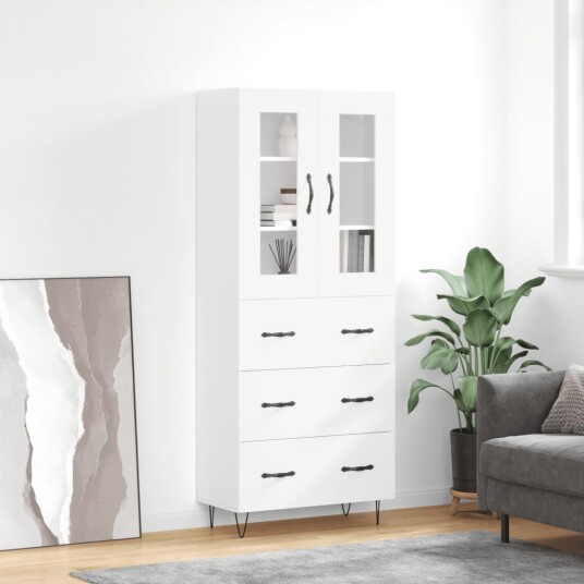 vidaXL Highboard høyglans hvit 69,5x34x180 cm konstruert tre 8720845478575