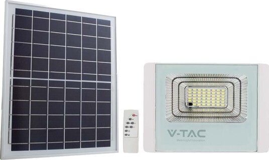 V Tac 60W LED solcelle lyskaster 1650lm IP65 inkl. solcellepanel og fjernkontroll utendørs Kulør : Kald