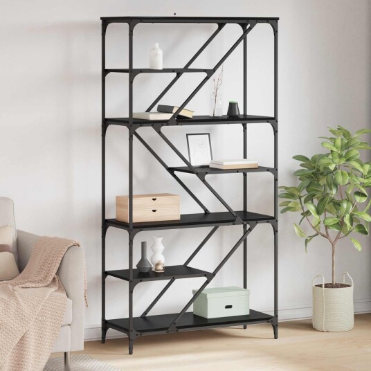  Bokhylle Svart Eik 91 x 36 x 176 cm Konstruert tre