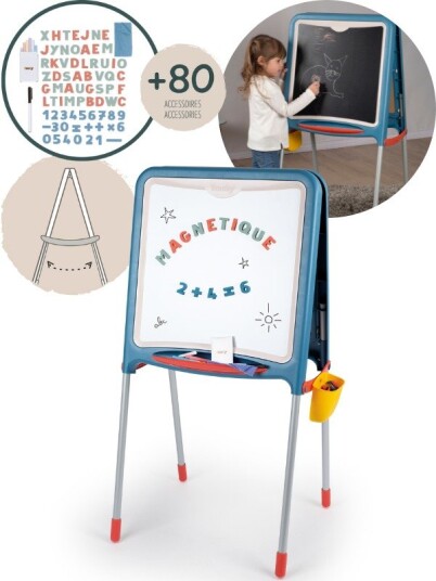 Smoby tavle med to sider sammenleggbar med magnetiske bokstaver og tall Smoby tavle med to sider sammenleggbar med magnetiske bokstaver og tall