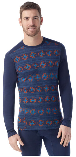 Smartwool Men's Classic Thermal Merino Base Layer Crew Boxed Deep Navy Paths Crossed, S