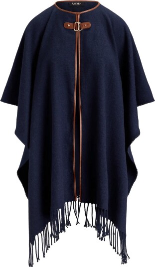 Lauren Ralph Lauren Buckle Trim Herringbone Ruana NAVY One Size Lauren Ralph Lauren Buckle Trim Herringbone Ruana NAVY One Size