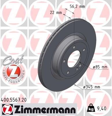 Bremseskive ZIMMERMANN 400.5567.20 Bremseskive ZIMMERMANN 400.5567.20